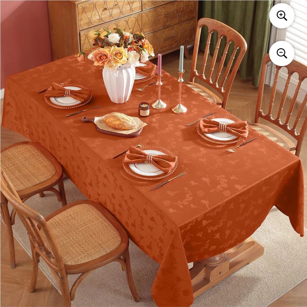 Mainstays Damask Rust Orange Fabric Tablecloth 60 in x 84 in 100% polyester NWT